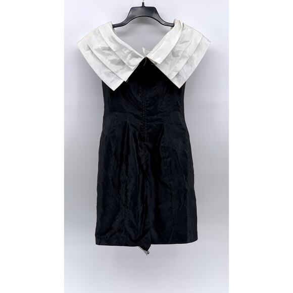 UNBRANDED Women's Black-White Pleated Shoulder Dress SZ S - Picture 3 of 11